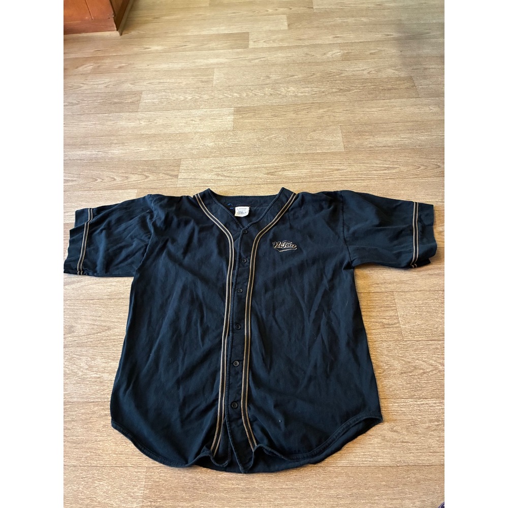 No Fear Mens Vintage Style Baseball Jersey Black Embroidered Button Up Shirt L